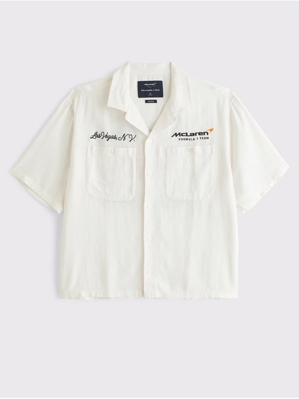 Abercrombie & Fitch x McLaren Embroidered Short-Sleeve linen cropped mens